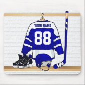 青パーソナライズされた白アイスホッケージャージー マウスパッド (正面)
