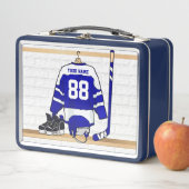 青パーソナライズされた白アイスホッケージャージー メタルランチボックス (インサイチュ)