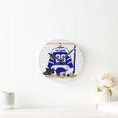 青パーソナライズされた白アイスホッケージャージー ラウンド壁時計 (ホーム)