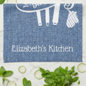 青パーソナライズされた白デニフェイクムベーキング具 キッチンタオル (折り畳み)