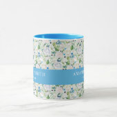 青パーソナライズされた白バラ花エレガント園 マグカップ (中央)