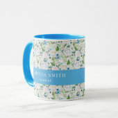 青パーソナライズされた白バラ花エレガント園 マグカップ (正面左)