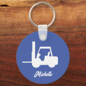 青パーソナライズされた白フォークリフト キーホルダー (裏面)