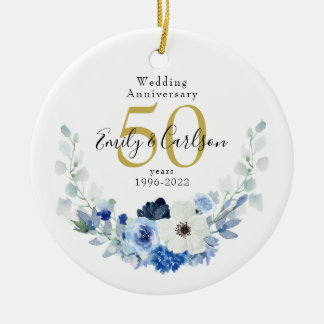 青パーソナライズされた白フローラ50周年 セラミックオーナメント