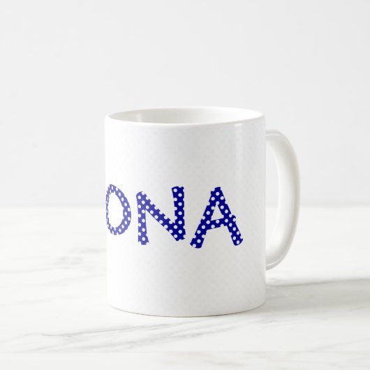 青パーソナライズされた白水玉模様マグカップ コーヒーマグカップ (正面右)