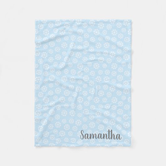 青パーソナライズされた白雪片 フリースブランケット (正面)