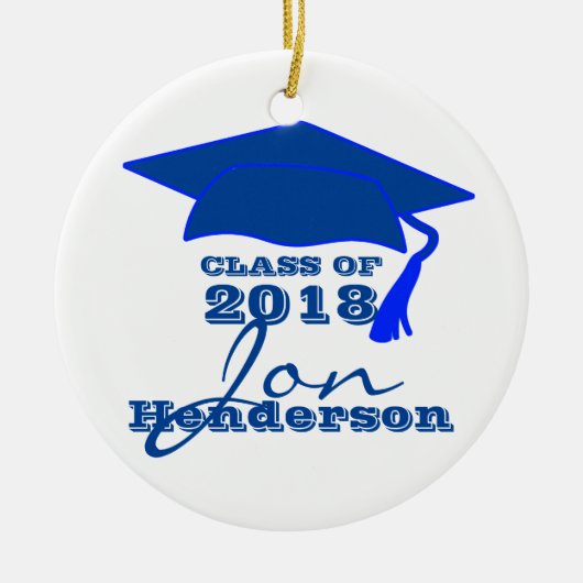 青パーソナライズされた白 セラミックオーナメント (正面)