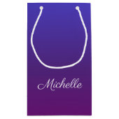 青パーソナライズされた紫グラデーション スモールペーパーバッグ (裏面)
