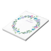 青パーソナライズされた紫フローラ水色メモ帳 ノートパッド (回転)