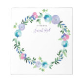 青パーソナライズされた紫フローラ水色メモ帳 ノートパッド (正面)