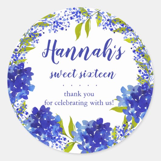 青パーソナライズされた紫陽花サンキュースイートシクティー ラウンドシール (正面)