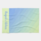 青パーソナライズされた緑の黄グラデーション色 キッチンタオル (横)