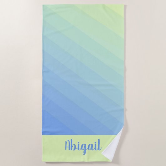 青パーソナライズされた緑の黄色のグラデーシグラデーションョン ビーチタオル (正面)
