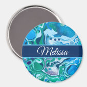 青パーソナライズされた緑デジタル大理石の流動的アート マグネット (正面/裏面)