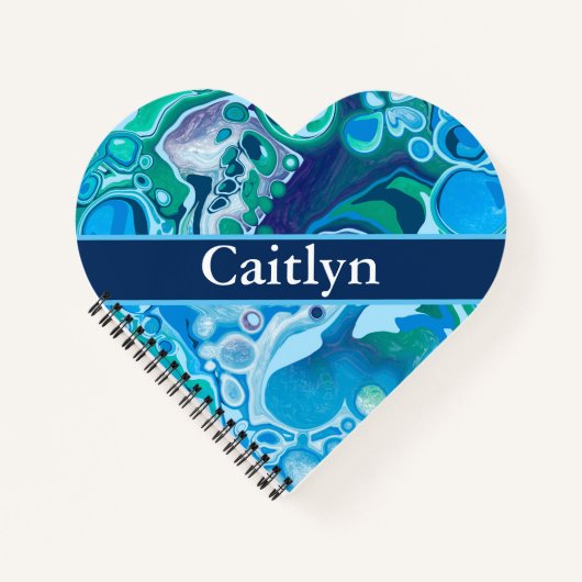 青パーソナライズされた緑デジタル大理石アート ノートブック (正面)