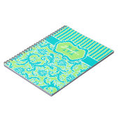 青パーソナライズされた緑ホワイトノートブストライプのック ノートブック (左側)