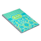 青パーソナライズされた緑ホワイトノートブストライプのック ノートブック (右側)