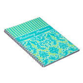 青パーソナライズされた緑ホワイトノートブストライプのック ノートブック (右側)