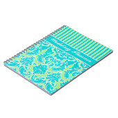 青パーソナライズされた緑ホワイトノートブストライプのック ノートブック (左側)