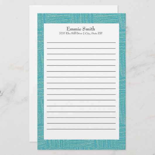 青パーソナライズされた線と白い文房具 便箋 (正面/裏面)