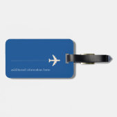 青パーソナライズされた線飛行機 ラゲッジタグ (裏面横)