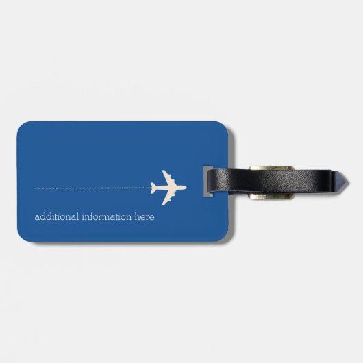 青パーソナライズされた線飛行機 ラゲッジタグ (裏面横)