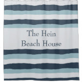 青パーソナライズされた航海のストライプの色 シャワーカーテン (正面)