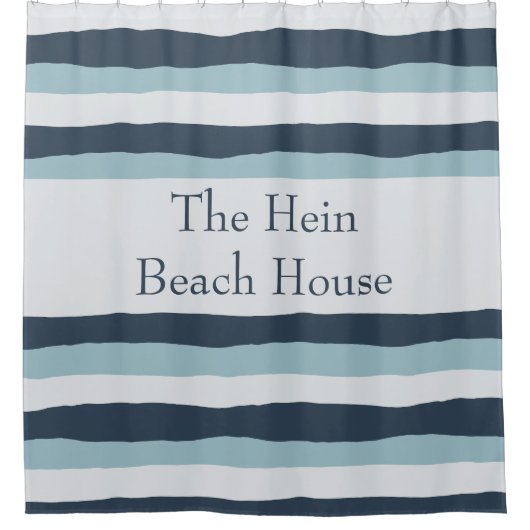 青パーソナライズされた航海のストライプの色 シャワーカーテン (正面)