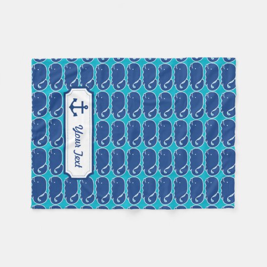 青パーソナライズされた航海の鯨名門私立校風の模様 フリースブランケット (正面(横))