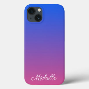 青パーソナライズされた色とピンクグラデーション色のグラデーションの場合 – マット iPhone 13ケース