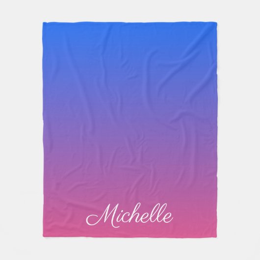 青パーソナライズされた色とピンクグラデーション色 フリースブランケット (正面)