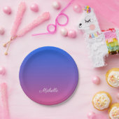 青パーソナライズされた色とピンクグラデーション色 ペーパープレート (パーティー)