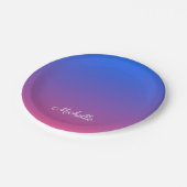 青パーソナライズされた色とピンクグラデーション色 ペーパープレート (アングル)