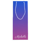 青パーソナライズされた色とピンクグラデーション色 ワインギフトバッグ (裏面)