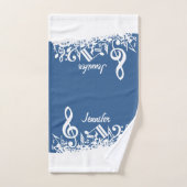 青パーソナライズされた色に混ぜ合わせた白い音符 バスタオルセット (ハンドタオル)