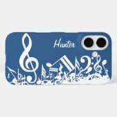 青パーソナライズされた色に混ぜ合わせた白い音符 Case-Mate iPhoneケース (裏面 (横))
