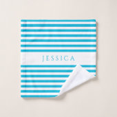 青パーソナライズされた色のストライプパターン バスタオルセット (ウォッシュタオル)