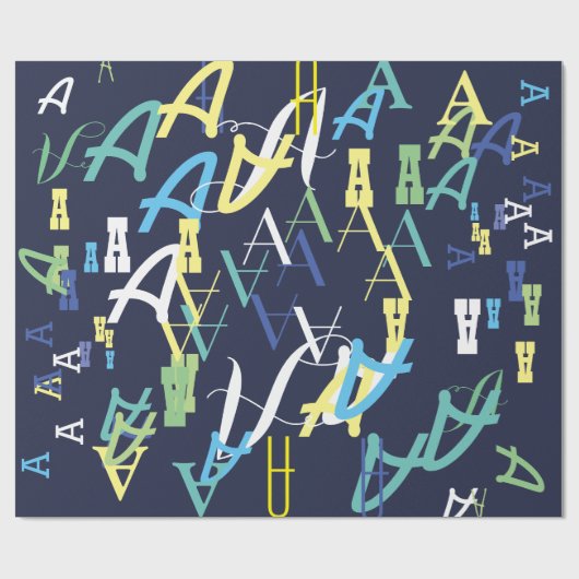 青パーソナライズされた色キッズイニシャルパターン ラッピングペーパー (フラット)