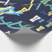 青パーソナライズされた色キッズイニシャルパターン ラッピングペーパー (角)