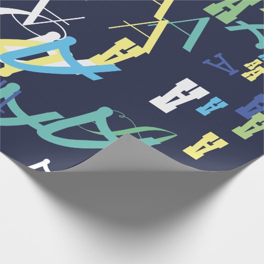 青パーソナライズされた色キッズイニシャルパターン ラッピングペーパー (角)