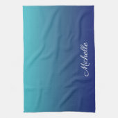青パーソナライズされた色グラデーション勾配 キッチンタオル (縦)