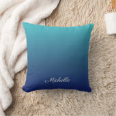 青パーソナライズされた色グラデーション勾配 クッション (ブランケット)