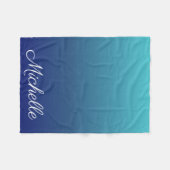 青パーソナライズされた色グラデーション勾配 フリースブランケット (正面(横))