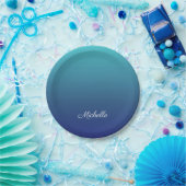 青パーソナライズされた色グラデーション勾配 ペーパープレート (パーティー)