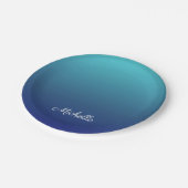 青パーソナライズされた色グラデーション勾配 ペーパープレート (アングル)