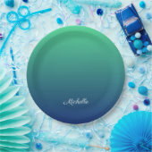 青パーソナライズされた色グラデーション ペーパープレート (パーティー)