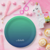 青パーソナライズされた色グラデーション ペーパープレート (パーティー)