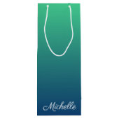 青パーソナライズされた色グラデーション ワインギフトバッグ (裏面)