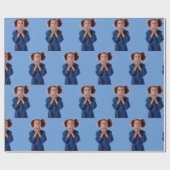 青パーソナライズされた色写真コラージュ子供の誕生日 ラッピングペーパー (フラット)