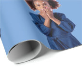 青パーソナライズされた色写真コラージュ子供の誕生日 ラッピングペーパー (ロールコーナー)